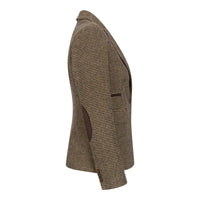 TPW-20 - Blazer feminino em tweed marrom com estampa pied-de-poule em mistura de lã