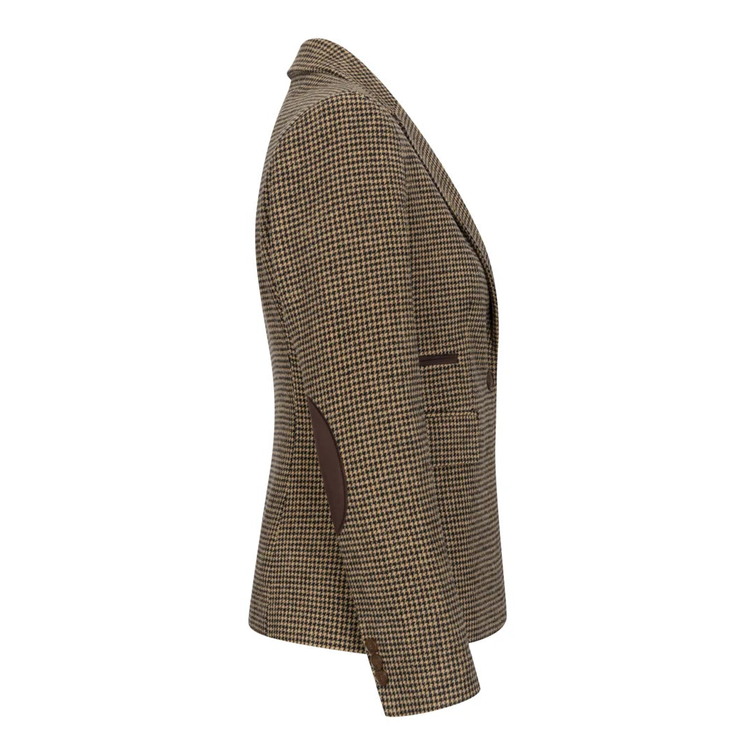 TPW-20 - Blazer feminino em tweed marrom com estampa pied-de-poule em mistura de lã