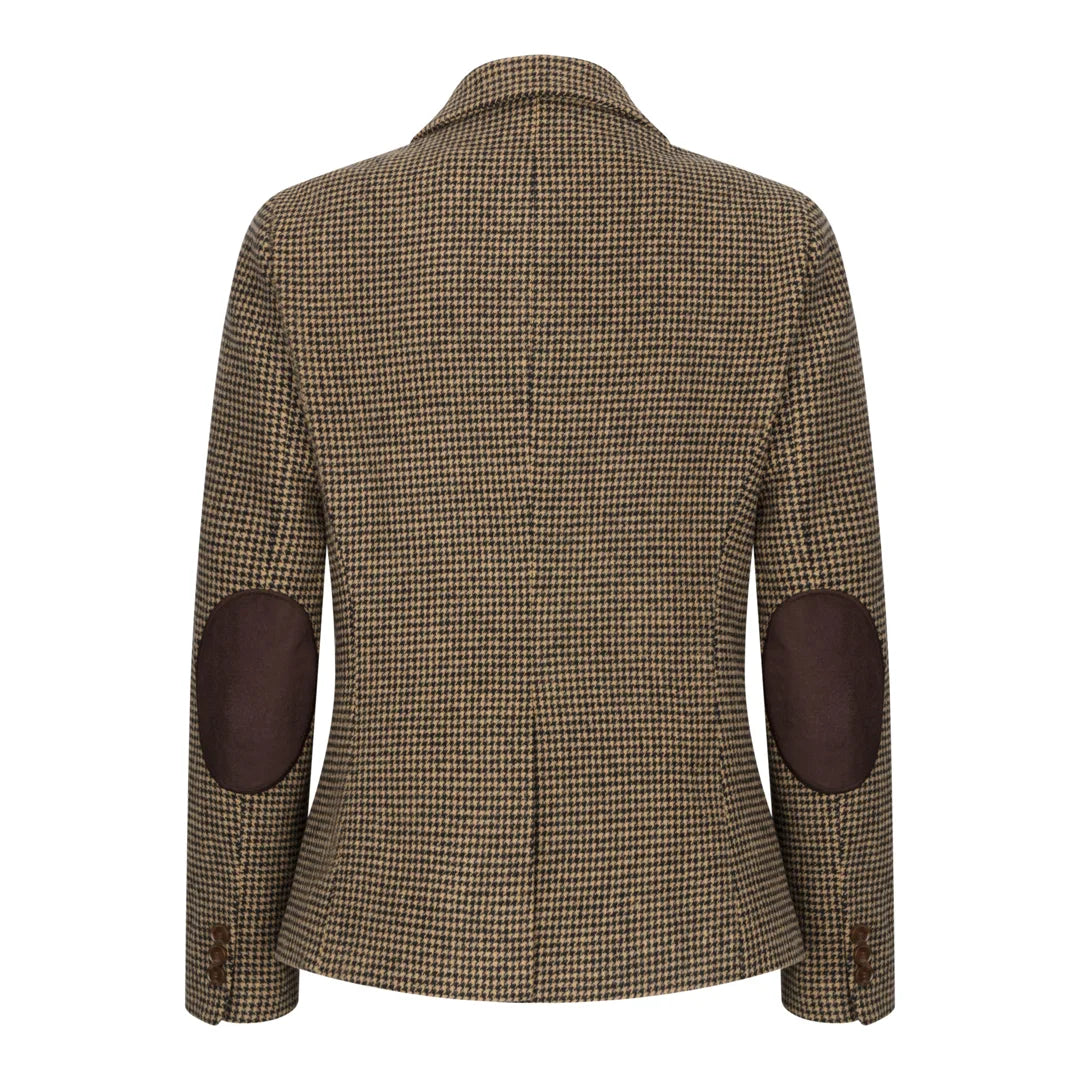 TPW-20 - Blazer feminino em tweed marrom com estampa pied-de-poule em mistura de lã