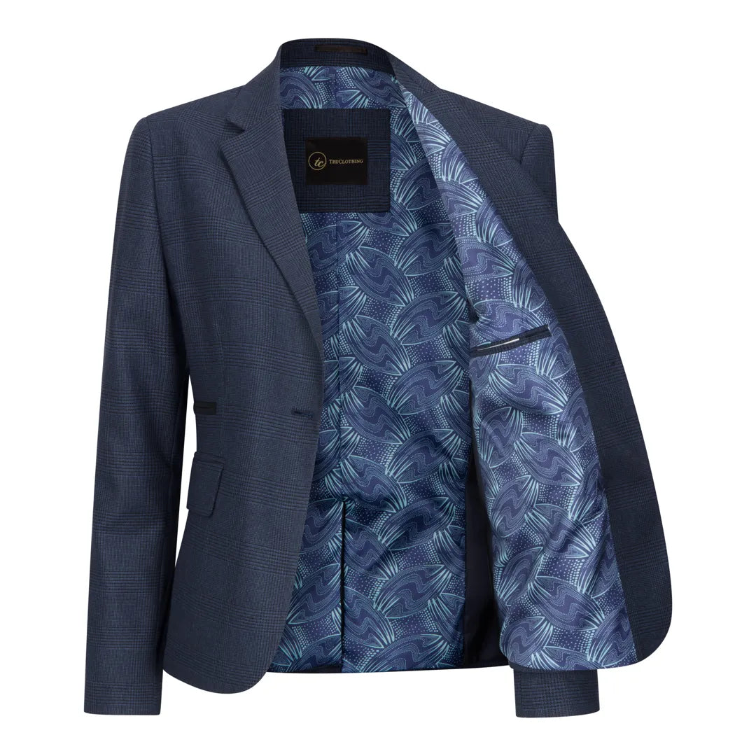 TPW52 - Terno feminino azul-marinho de 3 peças com estampa Príncipe de Gales