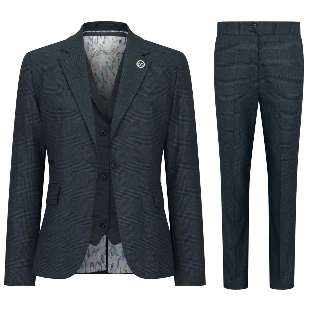 TPW53 - Terno feminino verde de 3 peças com estampa Príncipe de Gales