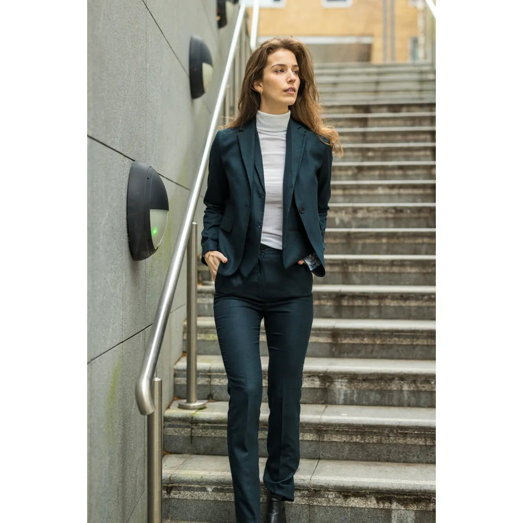 TPW53 - Terno feminino verde de 3 peças com estampa Príncipe de Gales