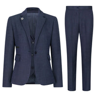 TPW-AK-04 - Terno feminino de tweed espinha de peixe de 3 peças na cor azul marinho