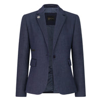 TPW-AK-04 - Terno feminino de tweed espinha de peixe de 3 peças na cor azul marinho