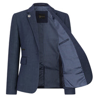 TPW-AK-04 - Terno feminino de tweed espinha de peixe de 3 peças na cor azul marinho