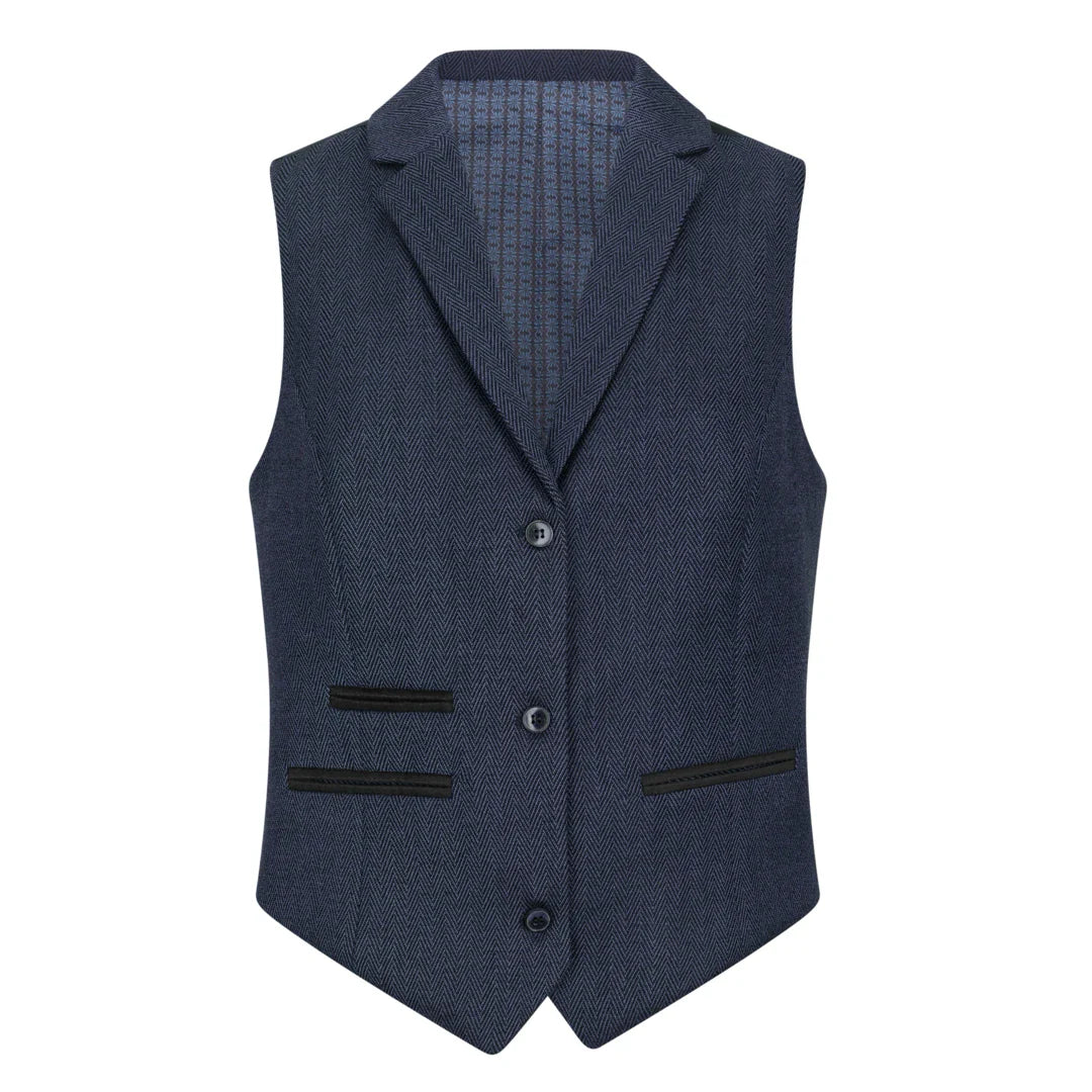 TPW-AK-04 - Terno feminino de tweed espinha de peixe de 3 peças na cor azul marinho