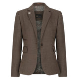 TPW-AK-06 - Terno feminino de tweed marrom de 3 peças com estampa espinha de peixe