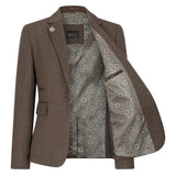 TPW-AK-06 - Terno feminino de tweed marrom de 3 peças com estampa espinha de peixe