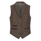 TPW-AK-06 - Terno feminino de tweed marrom de 3 peças com estampa espinha de peixe