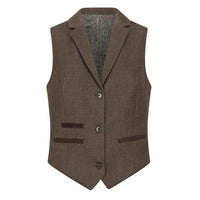TPW-AK-06 - Terno feminino de tweed marrom de 3 peças com estampa espinha de peixe