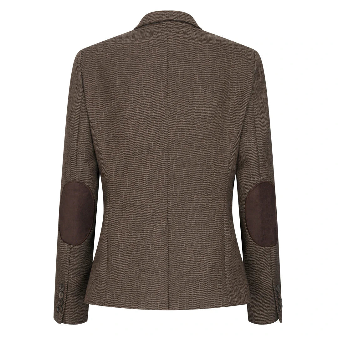 TPW-AK-06 - Terno feminino de tweed marrom de 3 peças com estampa espinha de peixe