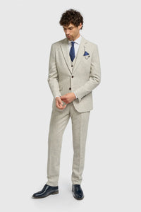 Thomas - Terno masculino cinza de 3 peças em tweed de lã mista