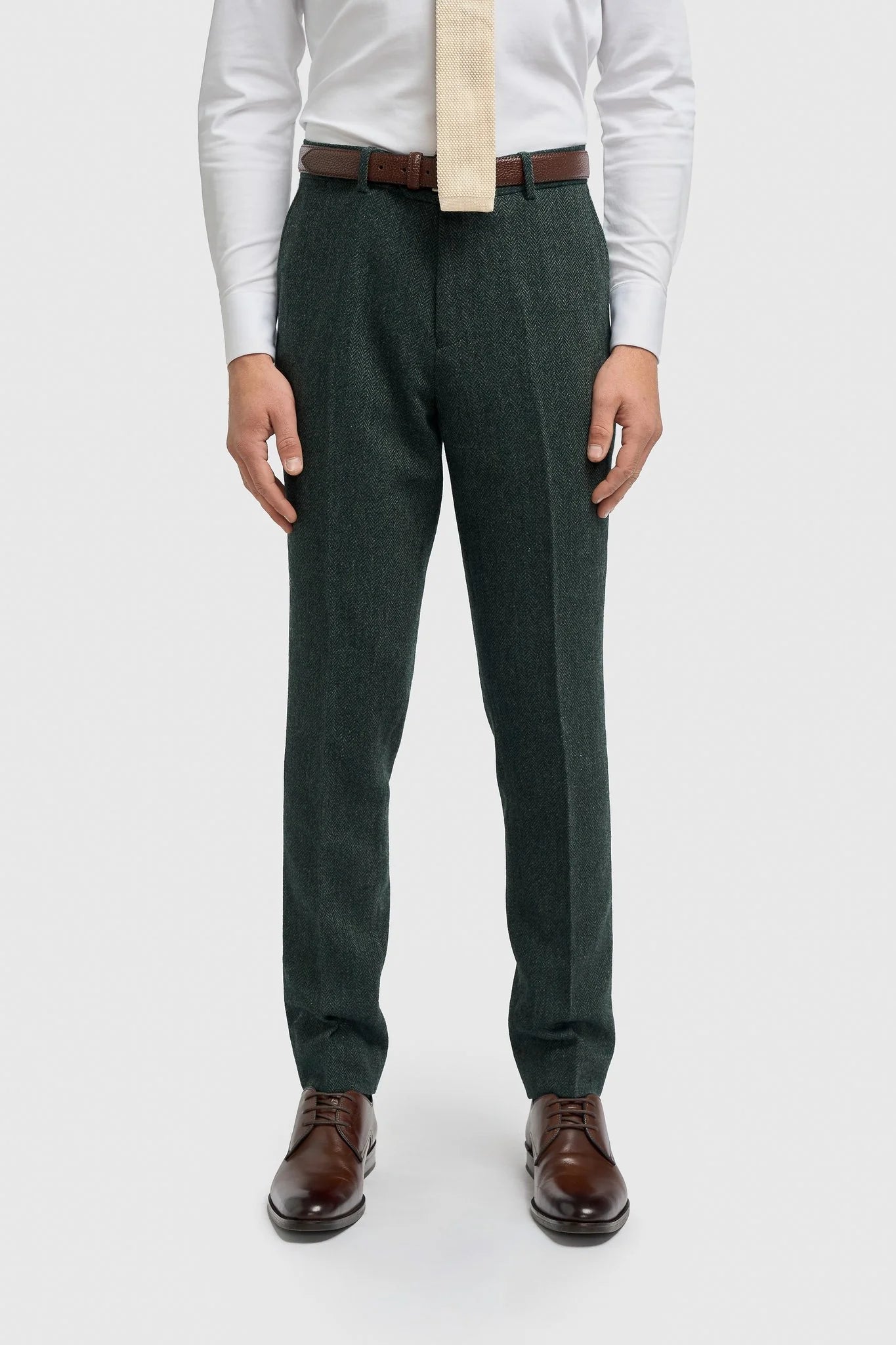 Thomas - Terno de 3 peças em tweed de lã verde-oliva