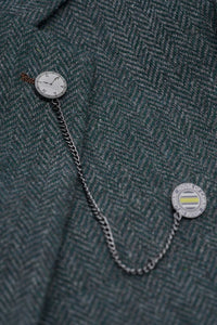 Thomas - Terno de 3 peças em tweed de lã verde-oliva