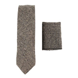 281 - Gravata e lenço de bolso masculinos em lã tweed espinha de peixe cor carvalho, 5 cm (2")
