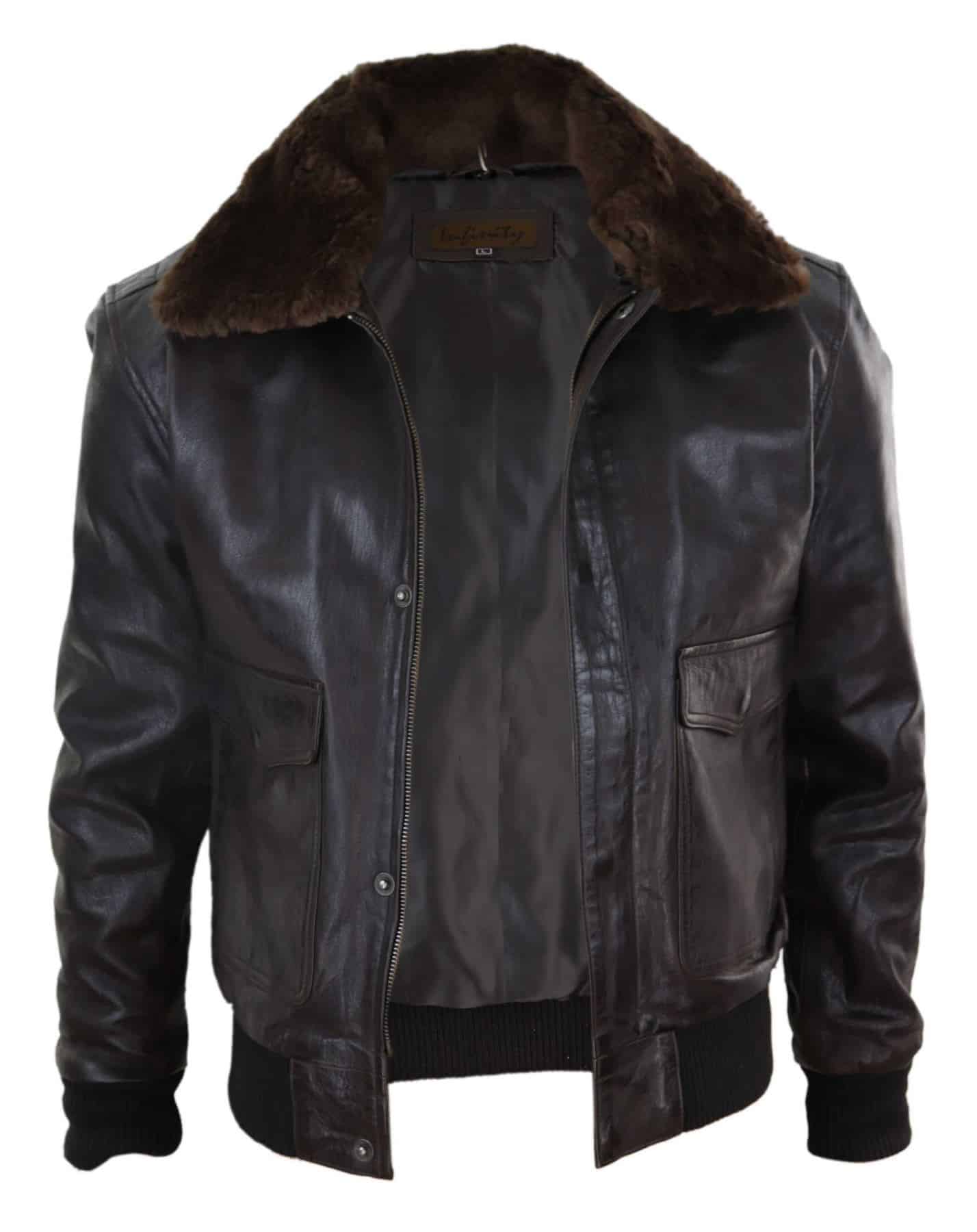 Jaqueta Bomber Masculina de Couro Marrom
