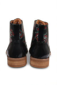 Adam - Botas Oxford de couro pretas com estampa floral e caveiras para homem