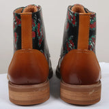 Adam - Botas Oxford de couro marrom com estampa floral e caveira para homem