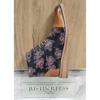Adam - Botas Oxford de couro marrom com estampa floral e caveira para homem