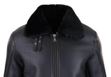 Jaqueta de aviador masculina preta de pele de carneiro legítima, com zíper, estilo piloto da Segunda Guerra Mundial. Casaco preto quente de inverno.