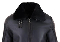 Jaqueta de aviador masculina preta de pele de carneiro legítima, com zíper, estilo piloto da Segunda Guerra Mundial. Casaco preto quente de inverno.