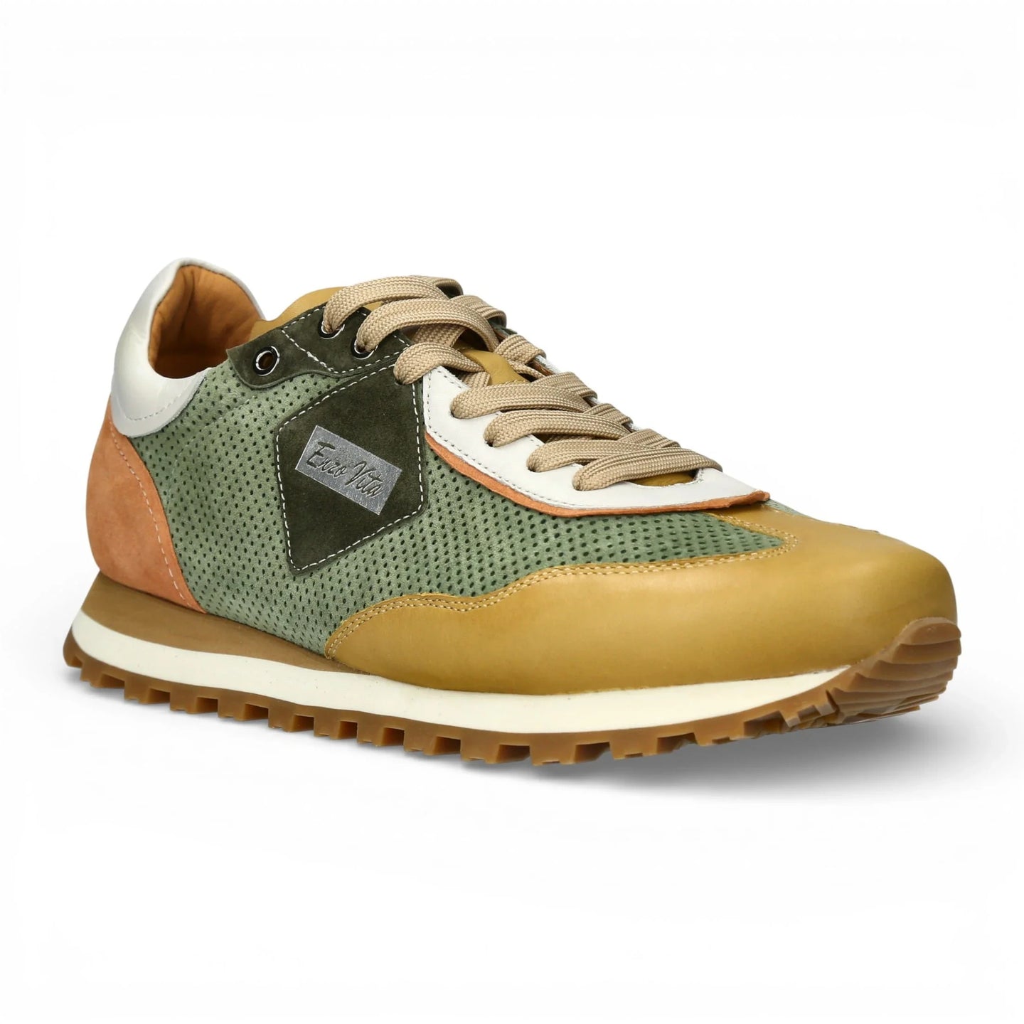 Aglae 02 - Tênis Masculino de Couro Verde Bege