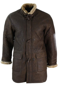 Jaqueta Safari Masculina de Inverno em Couro Legítimo de Pele de Carneiro Marrom e Creme com Capuz Vintage-B3 Marrom Gengibre