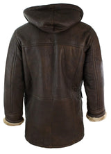Jaqueta Safari Masculina de Inverno em Couro Legítimo de Pele de Carneiro Marrom e Creme com Capuz Vintage-B3 Marrom Gengibre