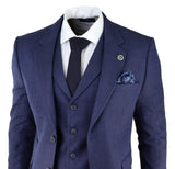 Terno masculino de 3 peças em tweed espinha de peixe azul-marinho