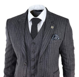 Terno masculino de 3 peças em tweed cinza com risca de giz e espinha de peixe