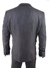 Terno masculino de 3 peças em tweed cinza com risca de giz e espinha de peixe