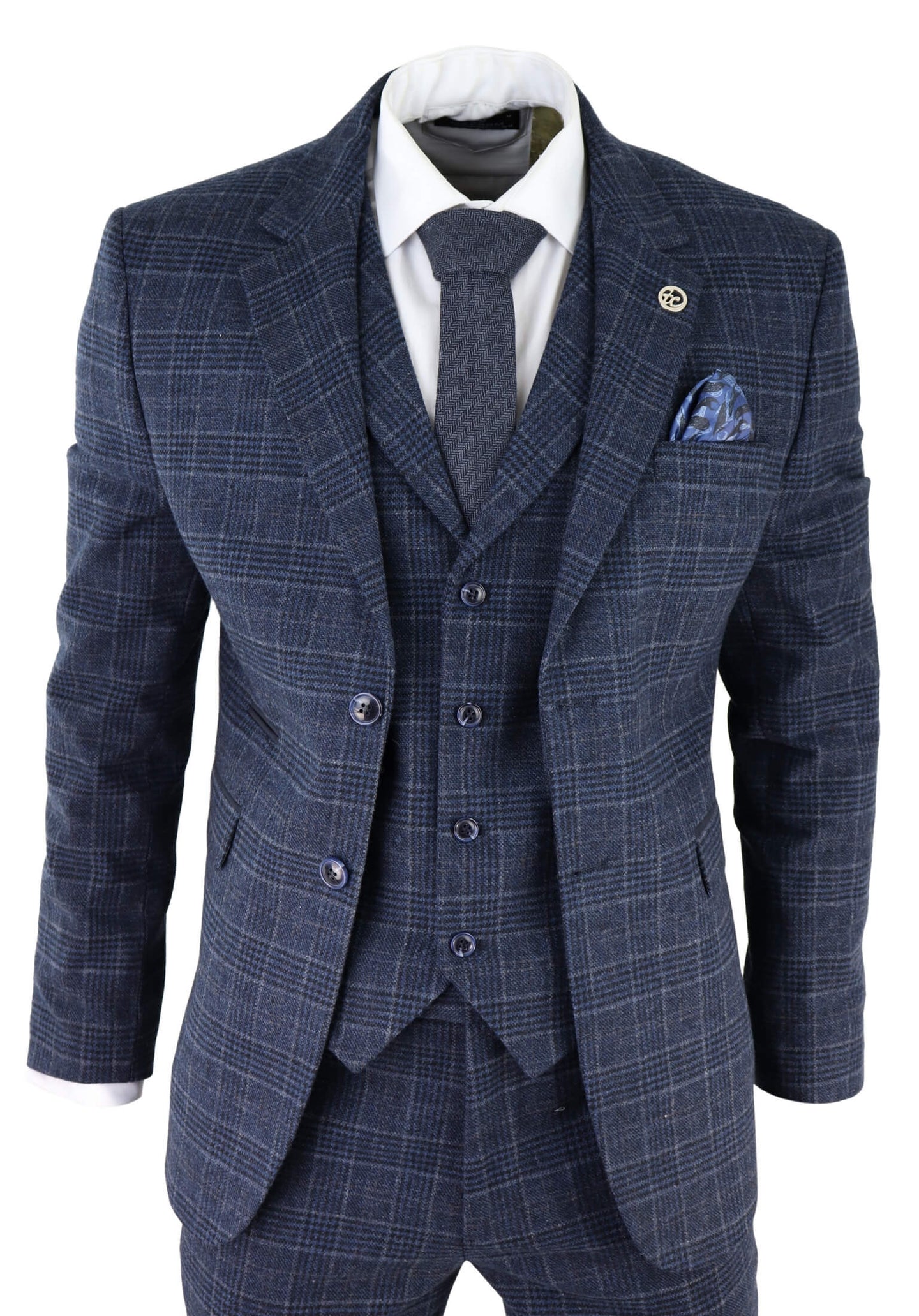 Terno masculino azul xadrez tartan de 3 peças