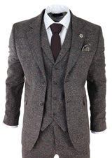 Terno masculino de tweed marrom de 3 peças