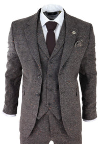 Terno masculino de tweed marrom de 3 peças