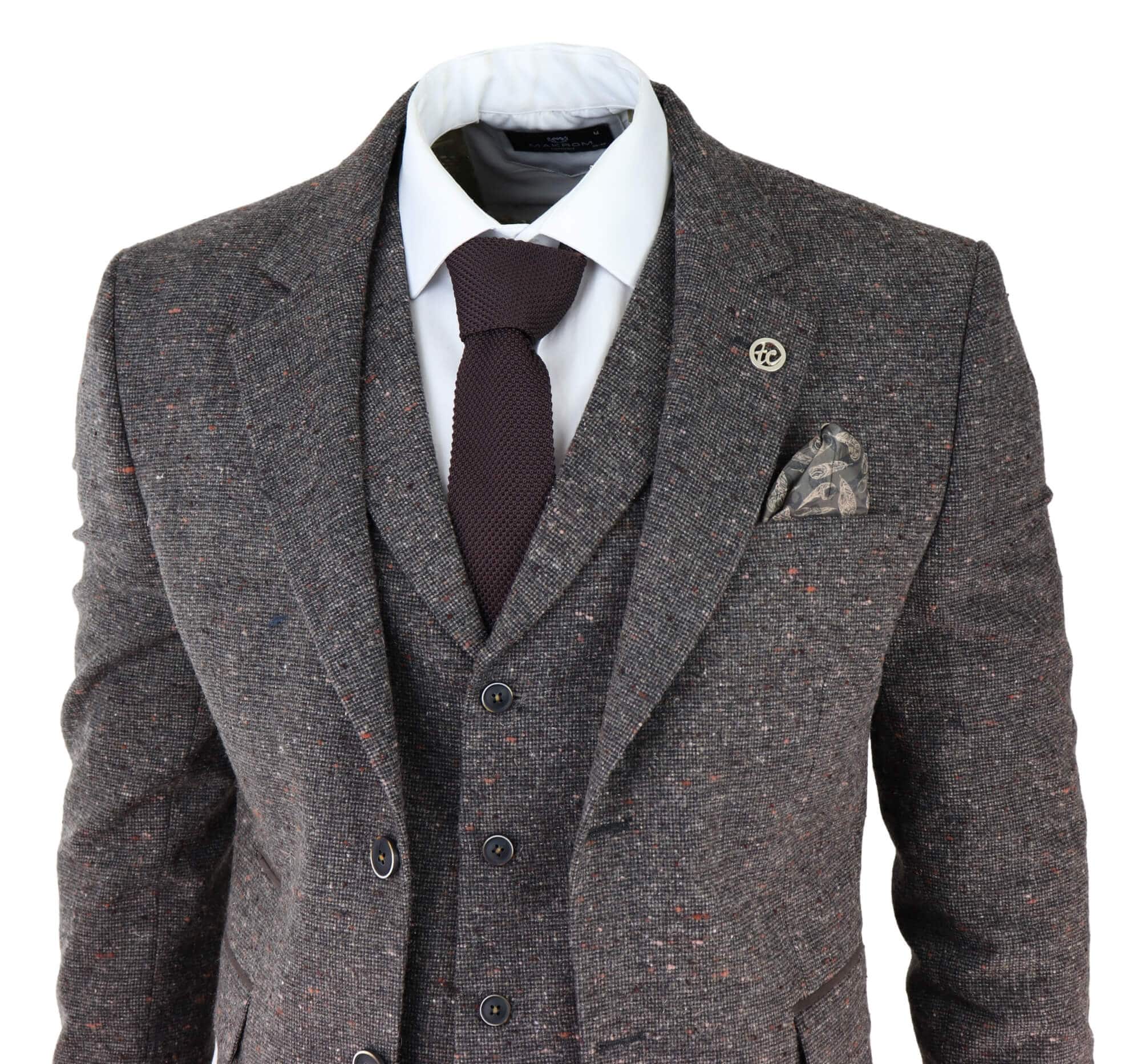 Terno masculino de tweed marrom de 3 peças