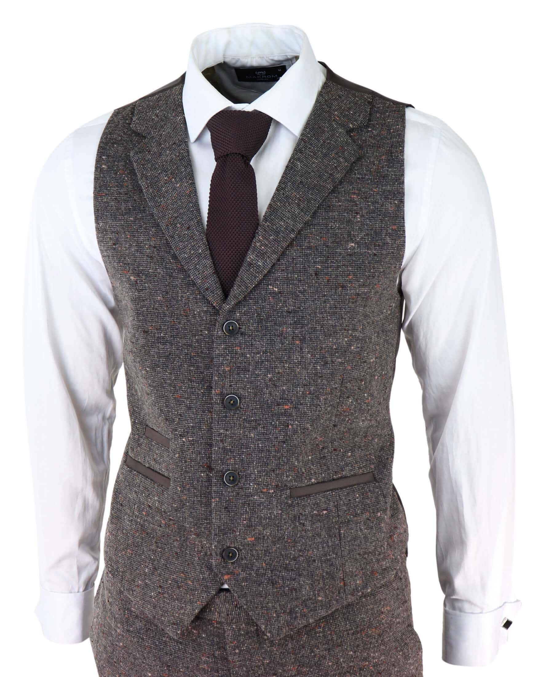 Terno masculino de tweed marrom de 3 peças