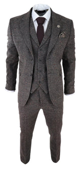 Terno masculino de tweed marrom de 3 peças