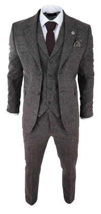 Terno masculino de tweed marrom de 3 peças