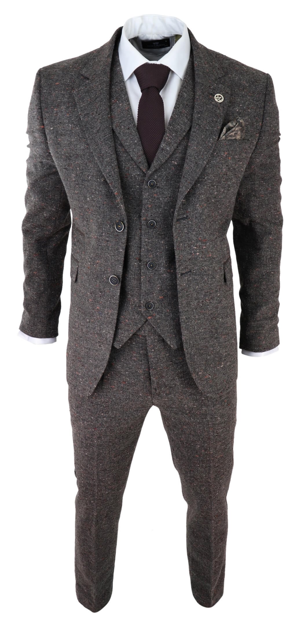 Terno masculino de tweed marrom de 3 peças