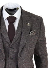 Terno masculino de tweed marrom de 3 peças
