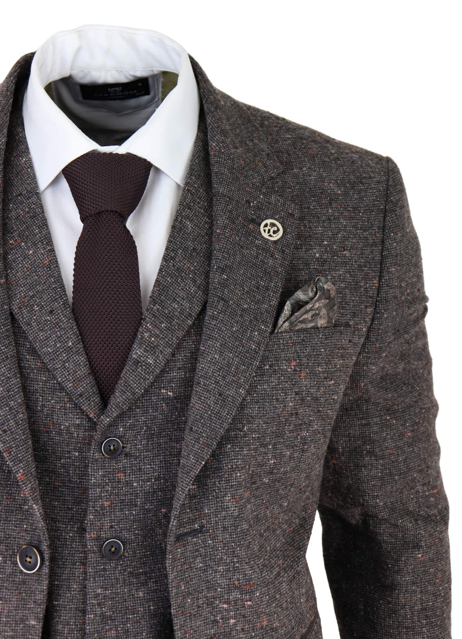 Terno masculino de tweed marrom de 3 peças