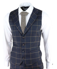 Terno masculino azul-marinho com estampa xadrez janela, 3 peças.