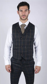 Colete masculino clássico xadrez Príncipe de Gales, azul-marinho, corte slim, estilo vintage para casamento.