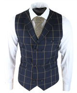 Colete masculino clássico xadrez Príncipe de Gales, azul-marinho, corte slim, estilo vintage para casamento.