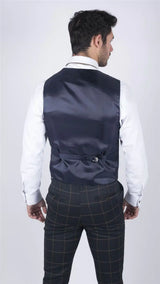 Colete masculino clássico xadrez Príncipe de Gales, azul-marinho, corte slim, estilo vintage para casamento.