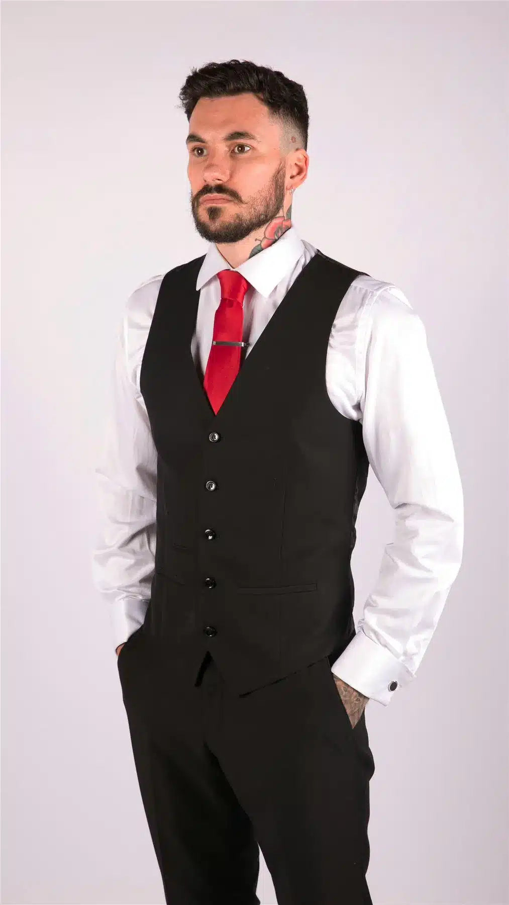 Colete masculino clássico preto, ideal para funerais, casamentos, escritório, trabalho, ocasiões casuais elegantes e corte slim.