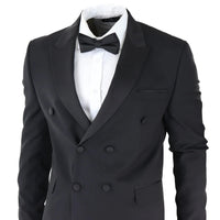 AK-22 - Terno Smoking Preto Masculino de Abotoamento Duplo para Jantar ou Casamento