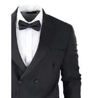 AK-22 - Terno Smoking Preto Masculino de Abotoamento Duplo para Jantar ou Casamento