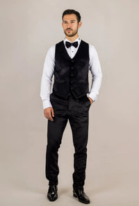 Smoking de casamento AK-26 masculino preto de 3 peças em veludo com lapelas de cetim.