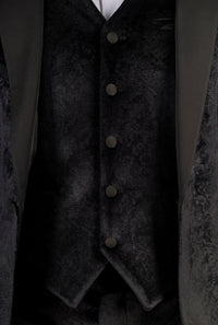 Smoking de casamento AK-26 masculino preto de 3 peças em veludo com lapelas de cetim.